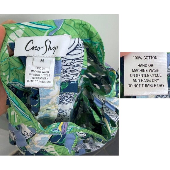 Coco Shop Basket Skirt Blue Green Floral Limes Leaf Grid Squares Check Maxi M - Picture 4 of 16